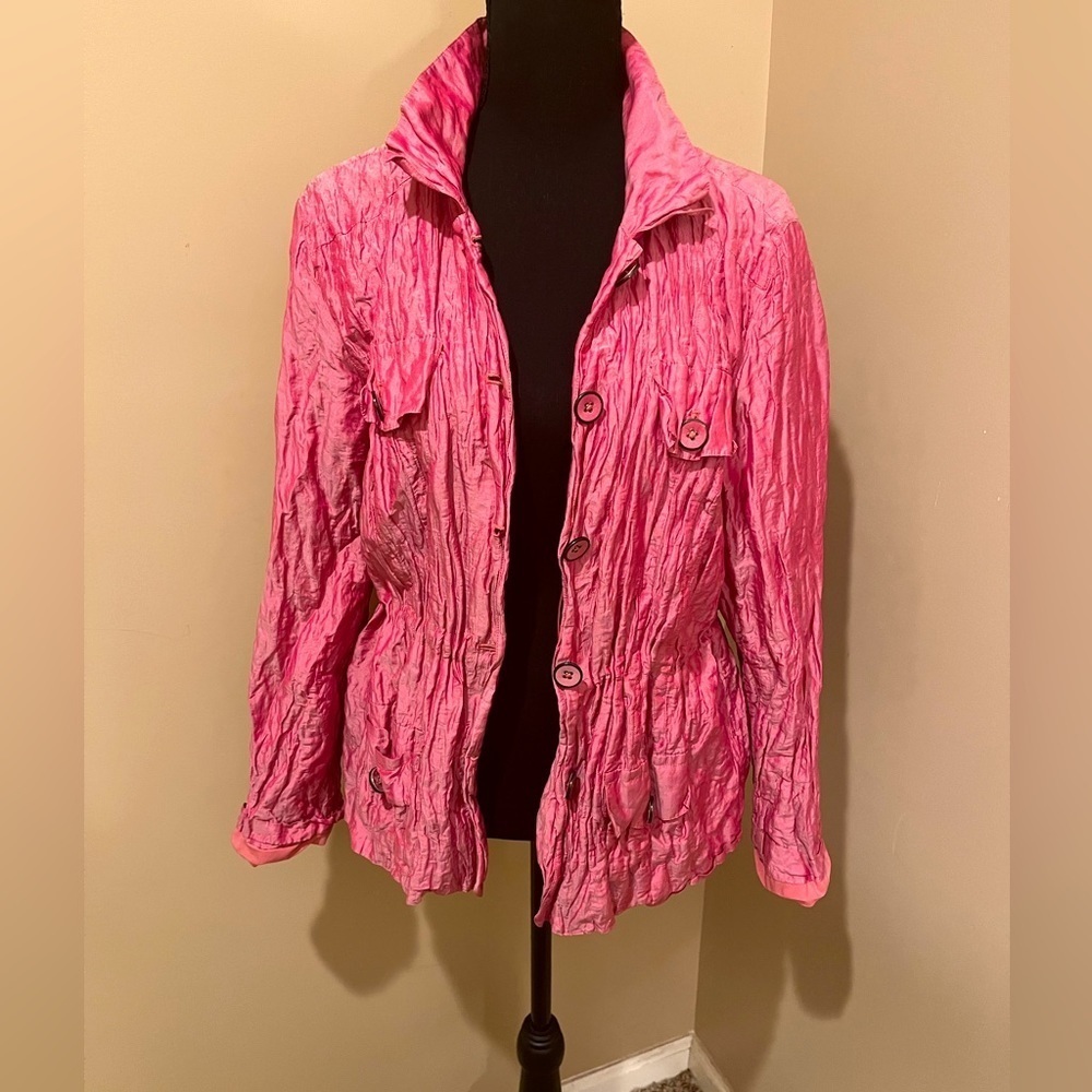 Chico's Iridescent Pink Crinkle lightweight jacket , size 3 (12-14)